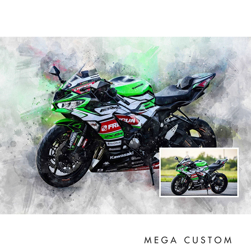 Personalized Motorcycle Cartoon Portrait Watercolour Motorcyclist Gift Idea Biker Present for Him