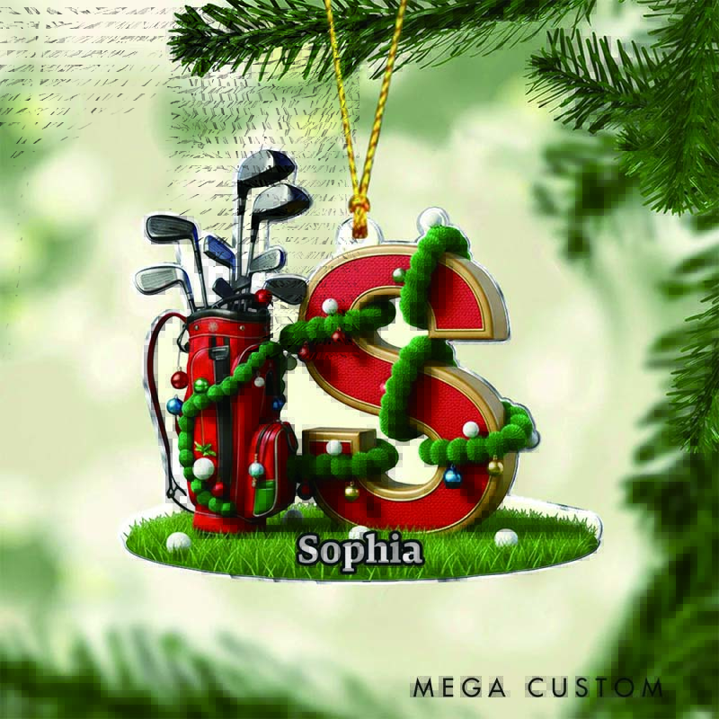 Personalized Golf Acrylic Ornament Initial Christmas Gift Gift for Golf Lovers Customizable with Initials and Name