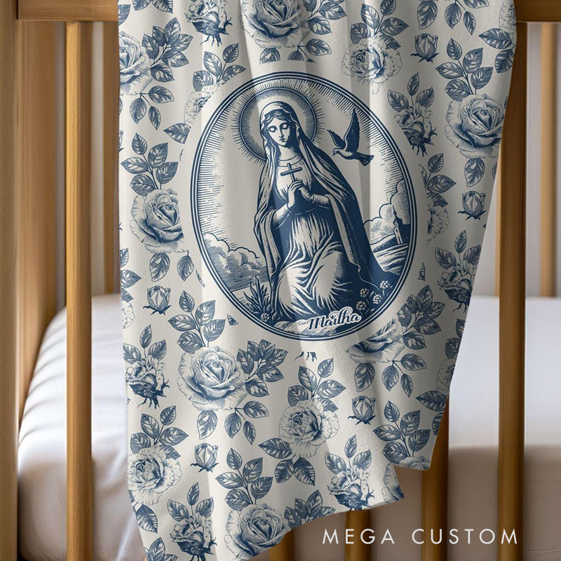 Personalized Virgin Mary Soft Throw Blanket with Name Home Decor Catholic Gift Religious Gift for Women and Girls