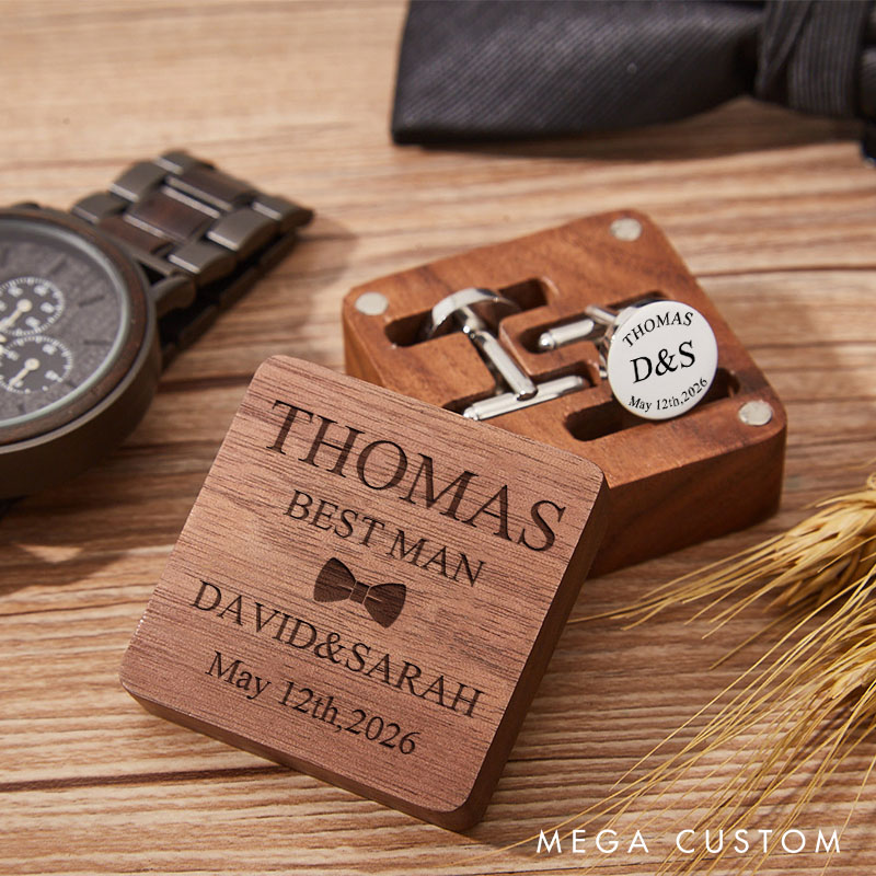 Personalized Wooden Cufflink Box Set Custom Thoughtful Wedding Party Gift Cufflinks Groomsmen Gift Cufflink Box Best Man Proposal Gift