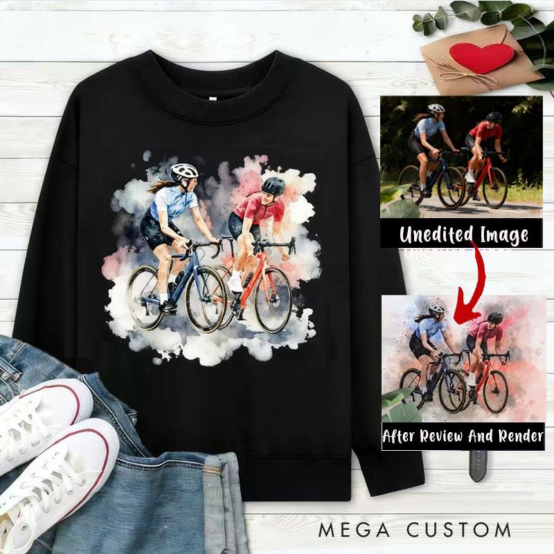 Personalized Cycling Sweatshirt Bicycle Cartoon Watercolour Cyclist Gift Idea Cycling Present
