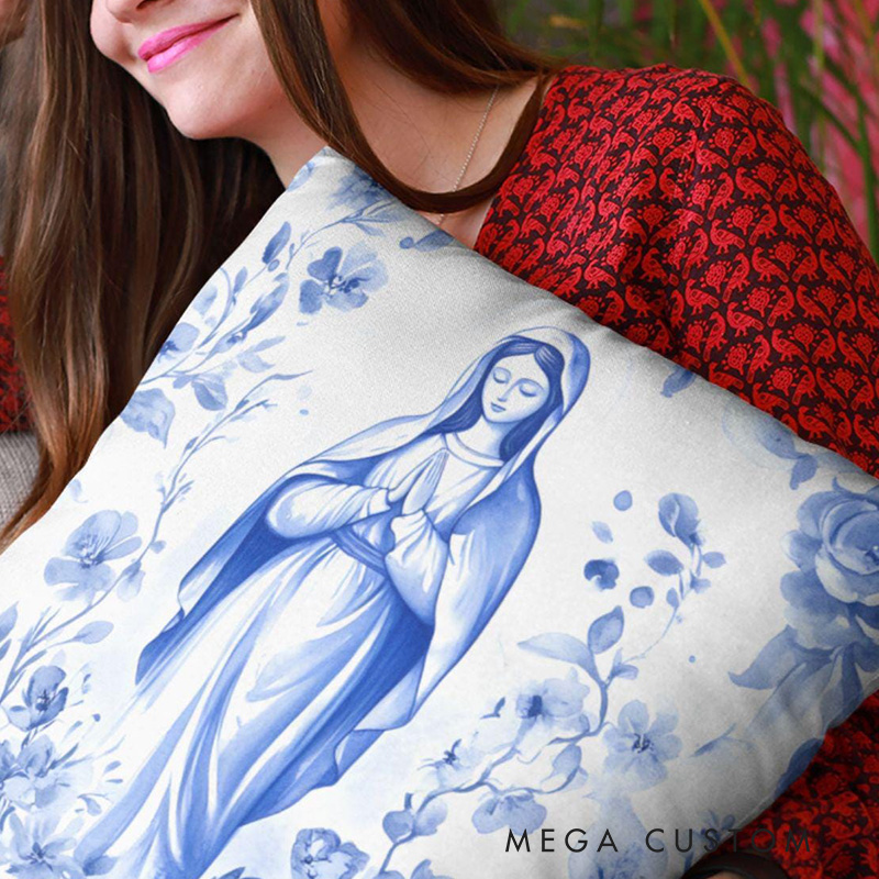 Personalized Blessed Mother of God Virgin Mary Throw Pillow with Name Home Decor Religious Gift Catholic Gift for Women