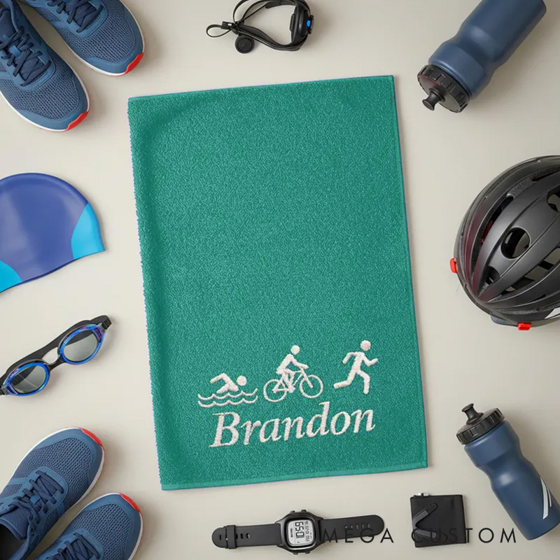 Personalized Cycling Towel Triathlon Towel Custom Embroidered Name with Swim Bike Run Icons Sports Towel Gift for Triathletes