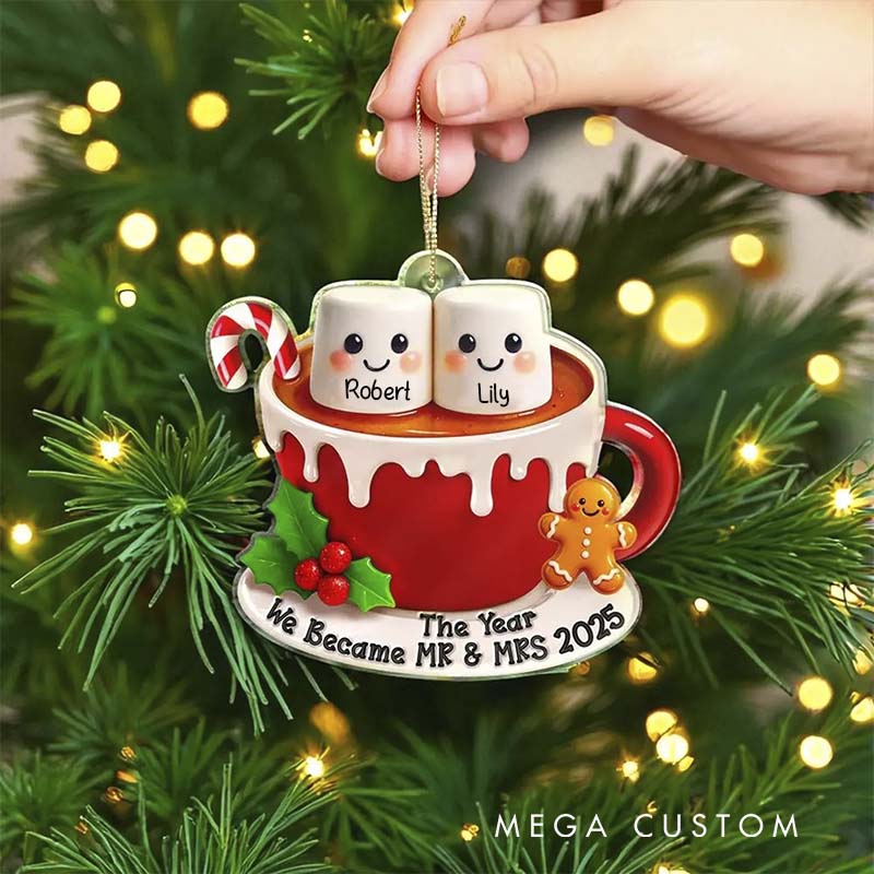 Personalized Couple Marshmallow Christmas Ornament For Newlyweds Couple Custom Name Hot Chocolate Xmas Tree Ornaments for Husband Wife
