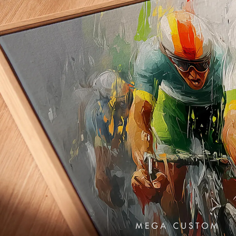 Personalized Photo Cycling Portrait Abstract Sport Wall Decor Painting Cyclist Gift Idea Cycling Present