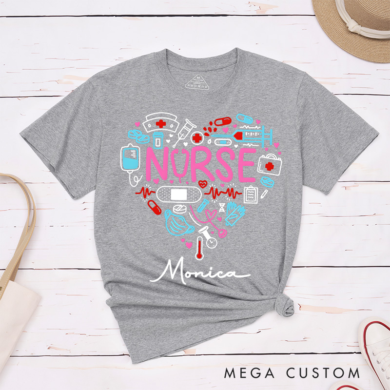 Personalized Nurse T-Shirts Heart of Nurse Fashion Design T-Shirts