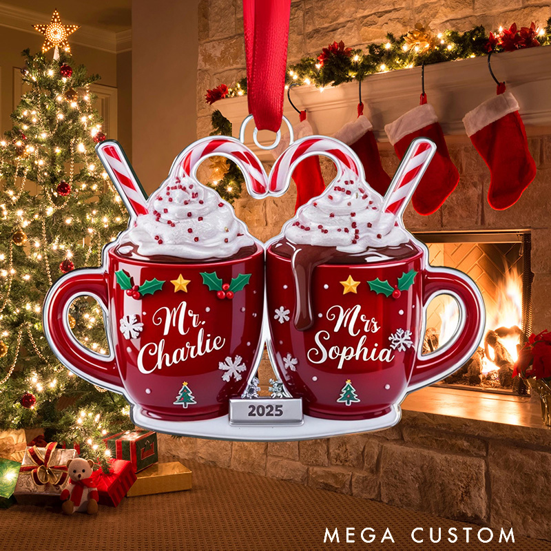 Personalized Mr and Mrs Coffee Mug Christmas Ornament Couple Christmas Keepsake Gift For Newlywed