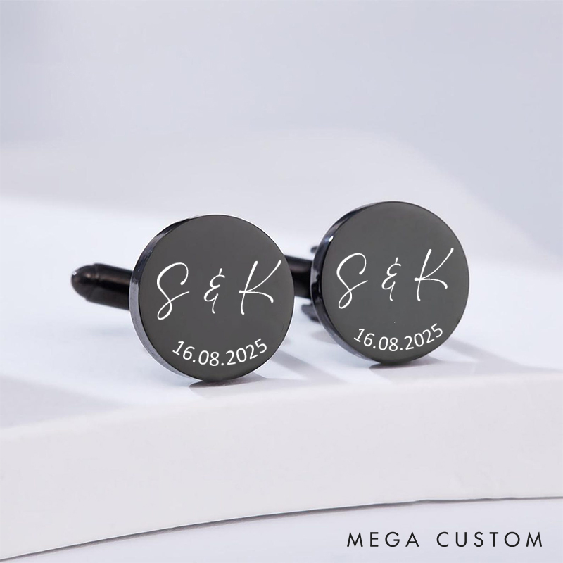 Personalized Elegant Initials and Date Cufflinks Perfect Wedding Keepsakes for Men Engraved Husband Boyfriend Cufflinks
