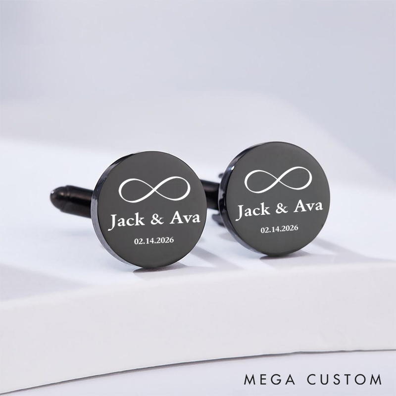 Personalized Infinity Symbol Cufflinks Custom Eternal Love Keepsakes Cufflinks for Men Husband Cufflinks with Couple Name