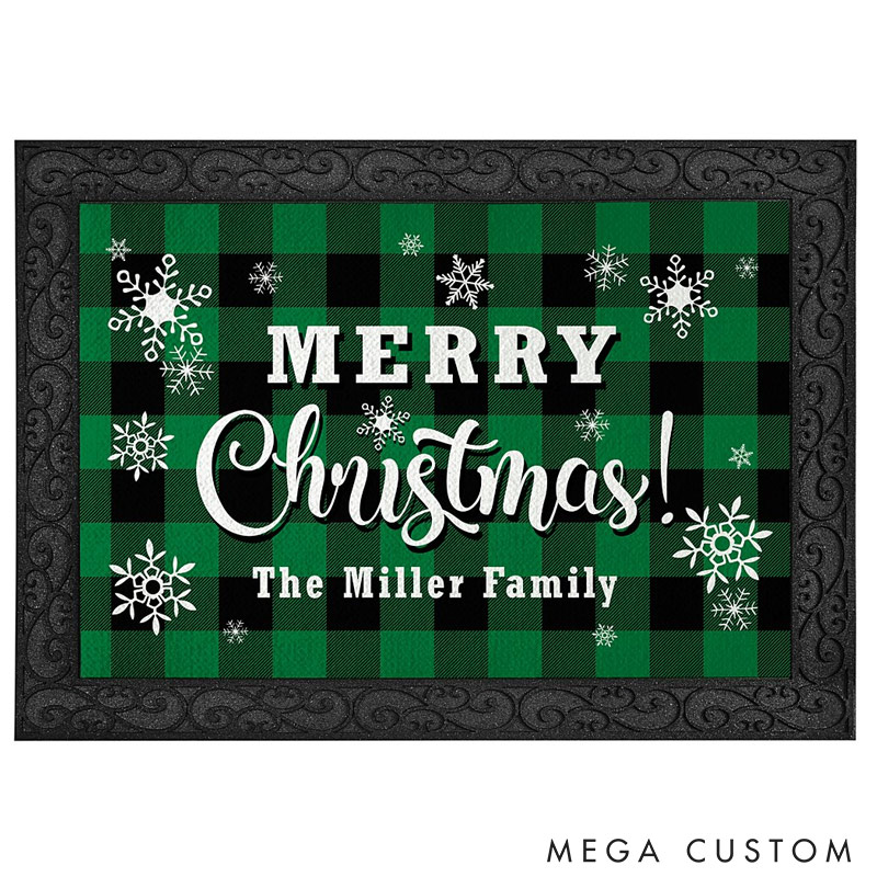 Personalized Christmas Door Mat Custom Family Name Holiday Welcome Mat Indoor Outdoor Decor Housewarming Gift for New Home