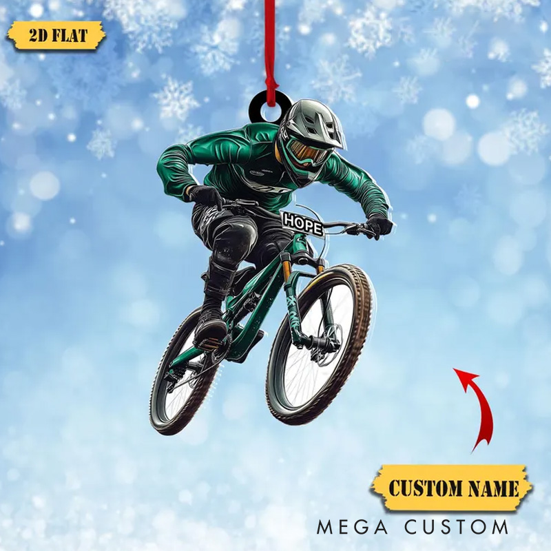 Personalized Mountain Biking Ornament Acrylic 2D Flat MTB Rider Decoration Christmas Tree Decor Bike Rider Gift