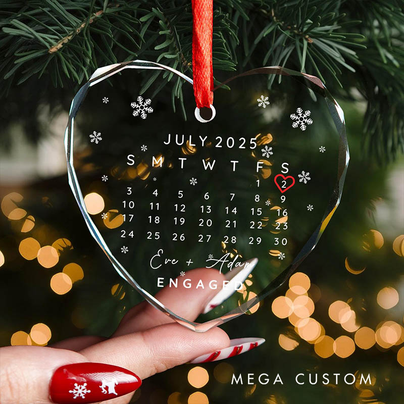 Personalized Couple Engaged Calendar Date Glass Ornament with Name Wedding Married Glass Ornament Our First Christmas Ornament Engagement Gift