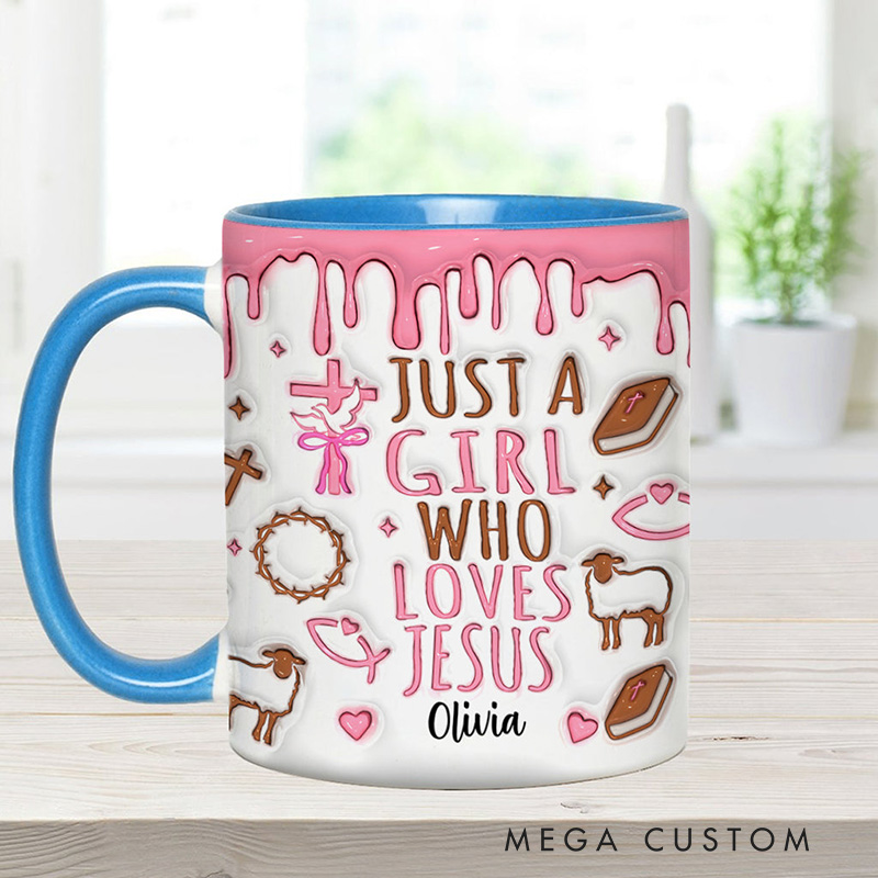 Personalized Just a Girl who Loves Jesus Ceramic Mug with Name Religious Inspirational Gift Birthday Gift for Girls