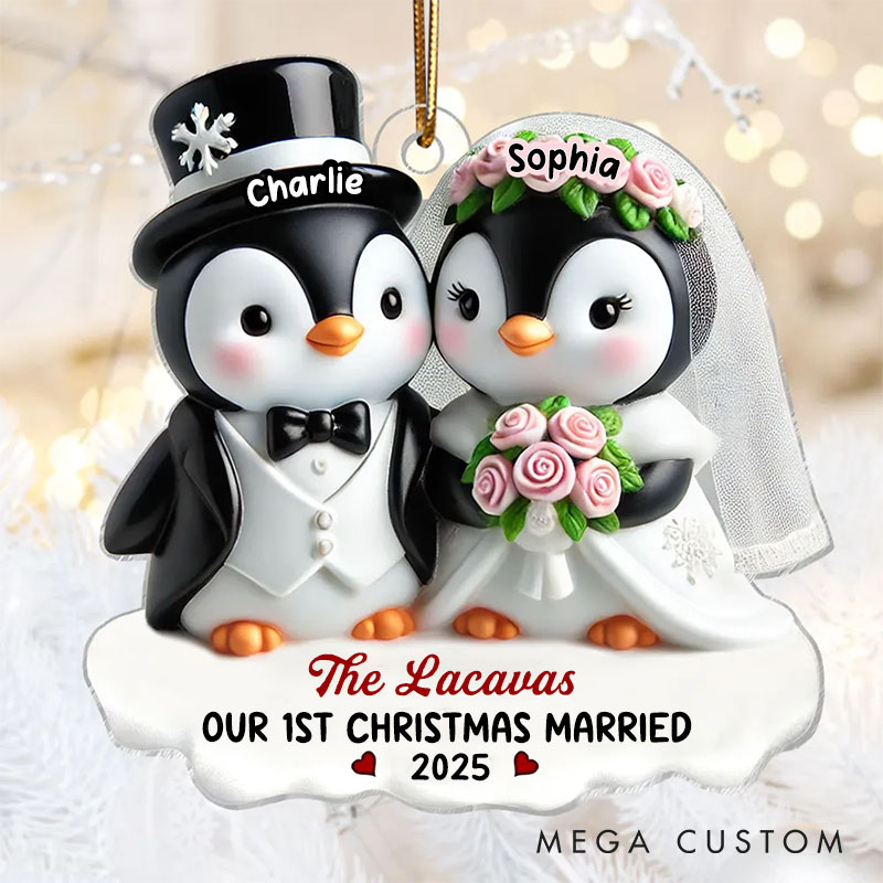 Personalized Penguin Couple Ornament Our 1st Christmas Married Acrylic Ornament Couple Christmas Decor Ornament for Husband Wife