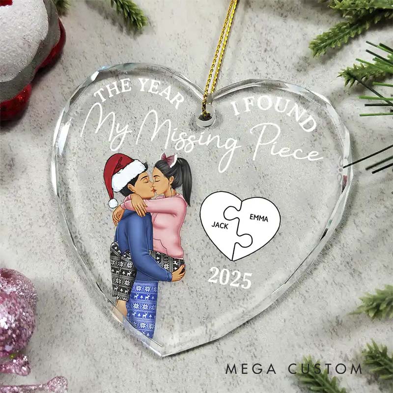 Personalized Heart Glass Couple Ornament Christmas Tree Decoration The Year I Found My Missing Piece Ornament Unique Gift for Celebrating Love