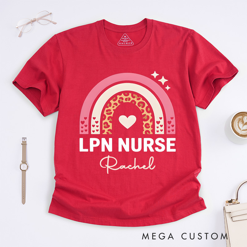 Personalized Nurse T-Shirts LPN Nurse Rainbow Design T-Shirts