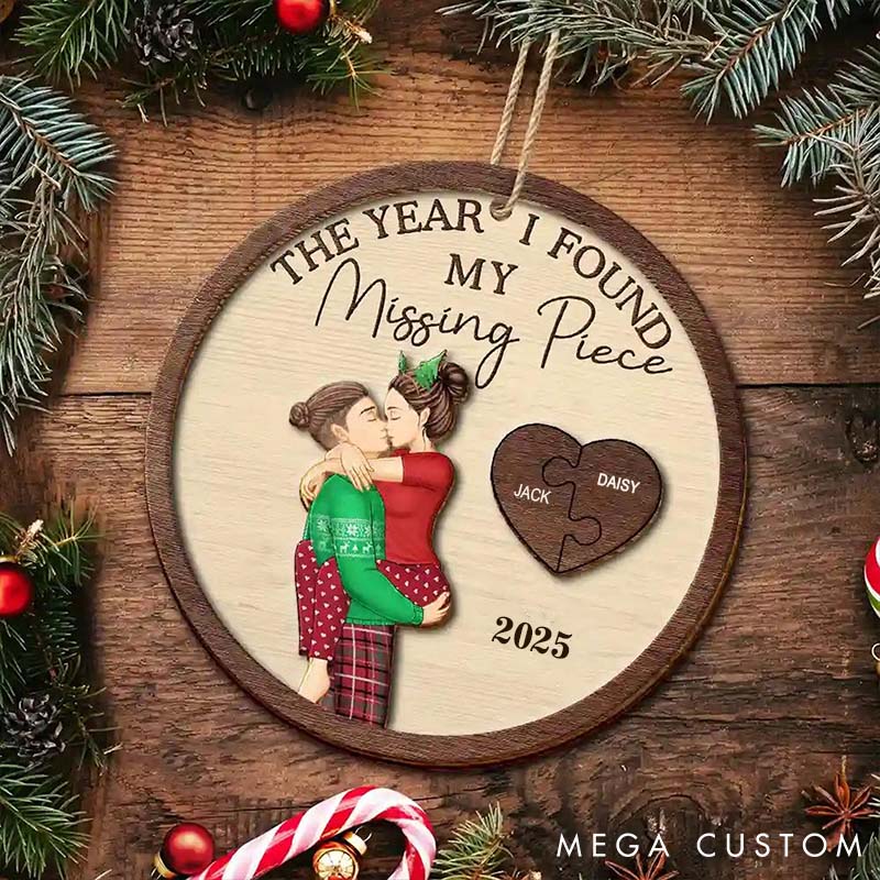 Personalized Couple Christmas Ornament The Year I Found My Missing Piece Custom Couples 2-Layered Wooden Ornament Newlywed Gift