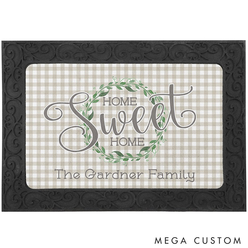 Personalized Home Sweet Home Doormat Custom Family Name Welcome Mat Housewarming Gift Decorative Indoor Outdoor Durable Floor Rug for Home Doorway