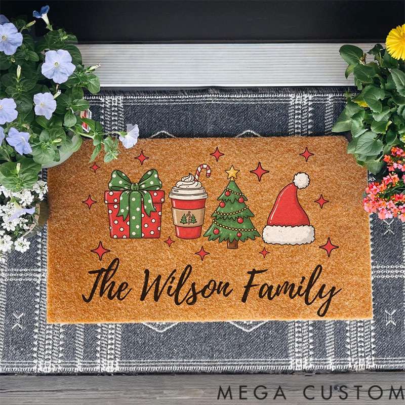 Personalized Doormat Custom Family Name Christmas Doormat, Tis the Season Welcome Mat, Christmas Porch Decor, Personalized Holiday Last Name Doormat, Xmas Decor