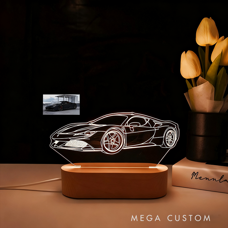 Personalized 3D Car Night Light Custom LED Lamp from Your Car Photo Unique Gift for Racers and Racing Lovers