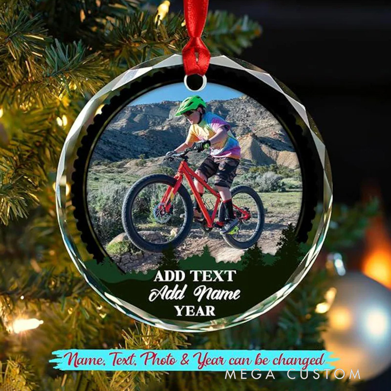Personalized Cycling Ornament Custom Photo Christmas Tree Decor Bike Rider Gift for Son Daughter Kids Sport Lover Holiday Keepsake