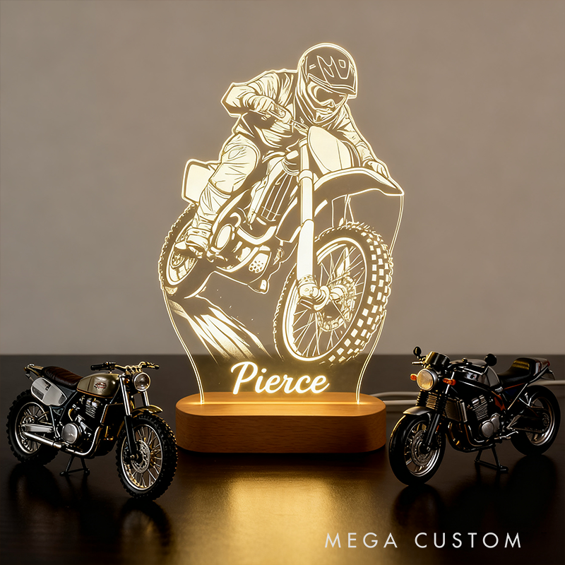Personalized Motocross 3D LED Night Light Custom Dirt Bike Lamp with Name Unique Gift for Motorcyclists and Motorsport Lovers