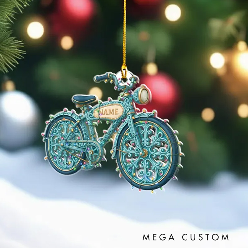 Personalized Retro Bicycle Christmas Ornament Custom Name Cyclist Gift Vintage Bike Tree Decoration Beach Cruiser Decor Cycling Lover Holiday Gift