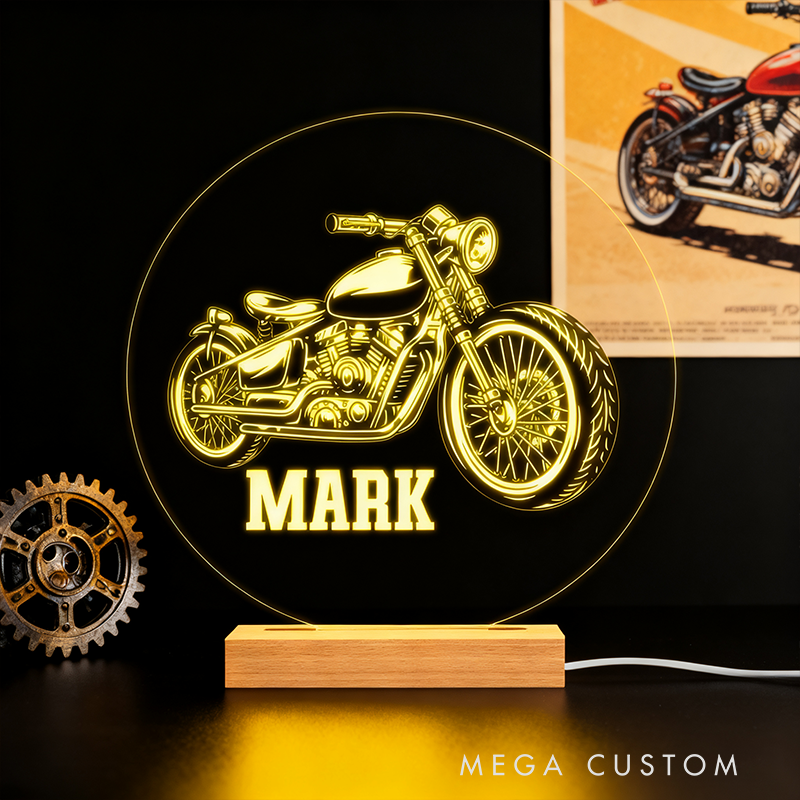 Personalized Motorcycle LED Night Light Custom Biker Lamp Bedroom Decor Unique Gift for Motorcyclists