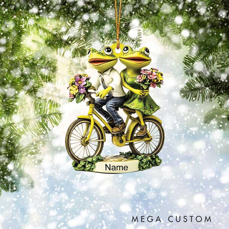 Personalized Frog Ornament Frog Couple Christmas Ornament Frog Lovers Ornament Gift Frog Cycling Ornament Holiday Xmas Gift