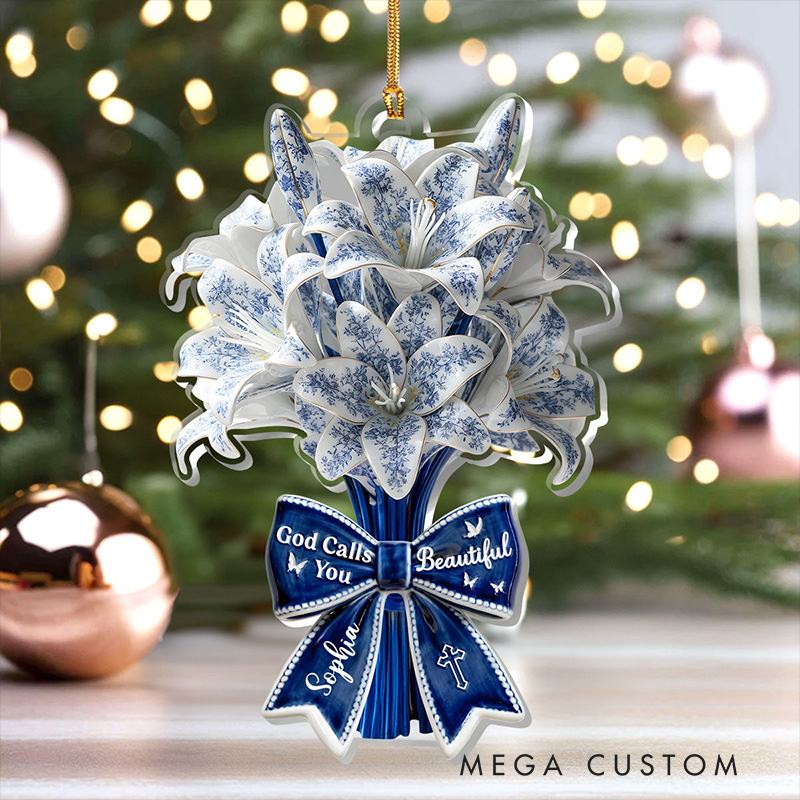 Personalized Floral God Calls you Beautiful Acrylic Ornament with Name Religious Gift for Women and Girls