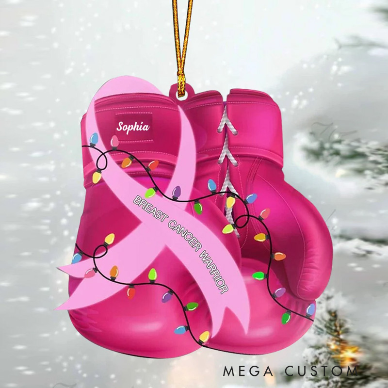 Personalized Breast Cancer Christmas Ornament for Fitness Lovers Gym Lovers Boxing