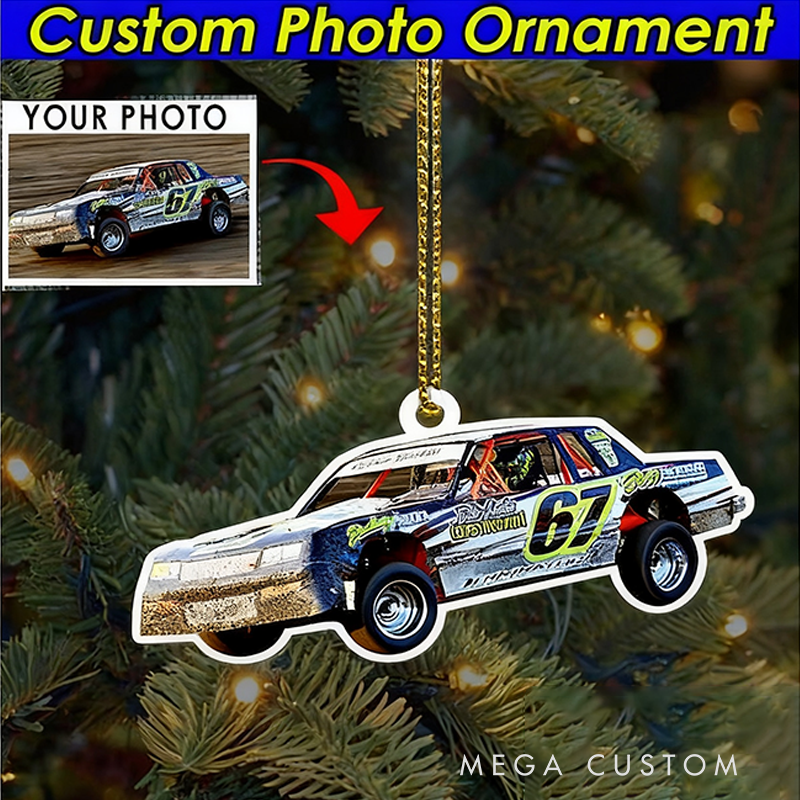 Personalized Dirt Track Racing Acrylic Ornament Custom 2D Car Photo Decoration Gift for Racers and Racing Lovers