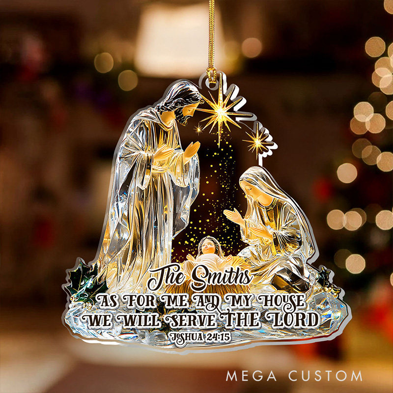 Personalized as for me and My House we will Serve the Lord Acrylic Ornament with Family Name Religious Gift for Christian Family