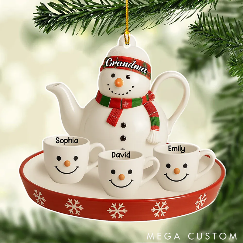 Personalized Family Ornaments Snowman Smile Tea Set
