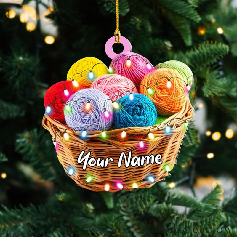 Personalized Yarn Basket Christmas Ornament Crochet Knitting Lover Gift