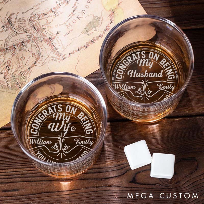 Personalized Congrats on Being My Husband Wife 10 oz Whiskey Glass with Name Home Accessories Glass for Couple Anniversary Gift for Wine Lovers