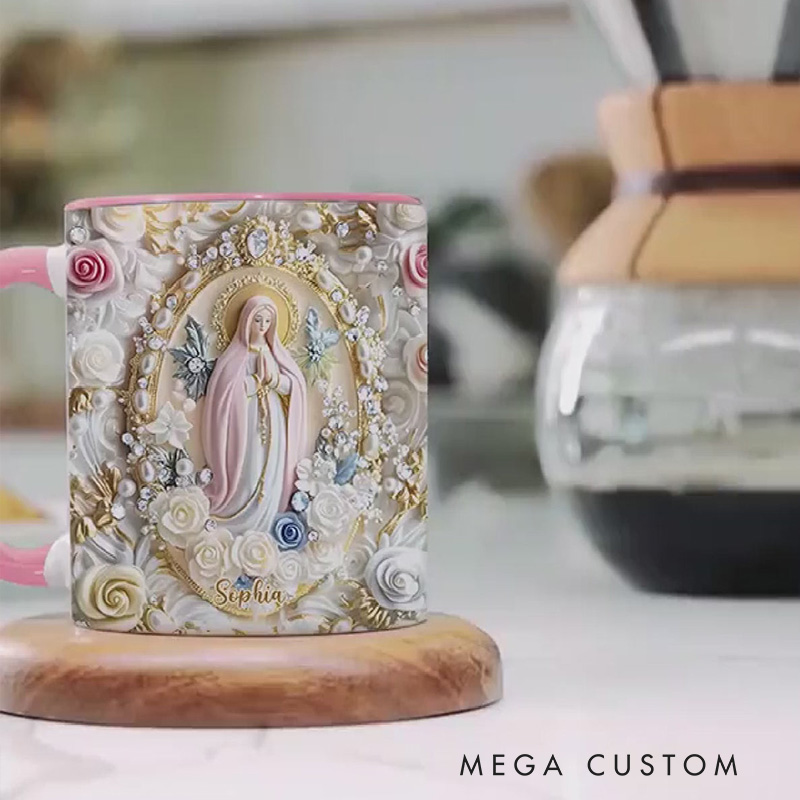 Personalized Virgin Mary Believer Ceramic Mug with Name Religious Inspirational Gift Catholic Gift for Women