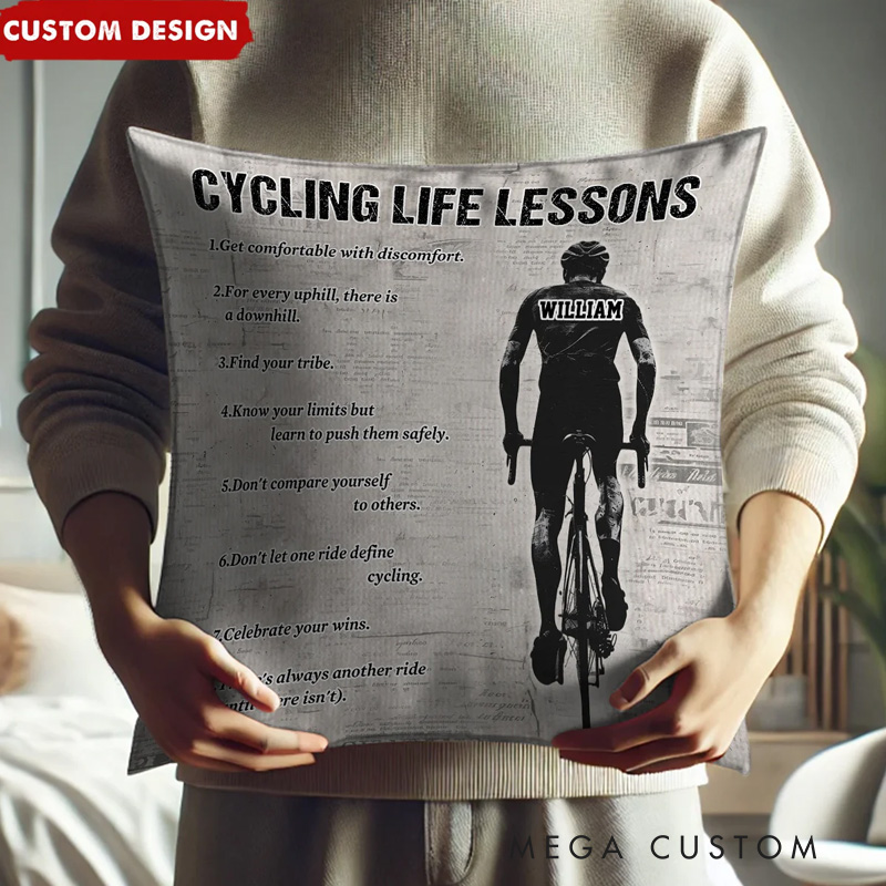 Personalized Cycling Life Lessons Pillow Gift for Cycling Lovers