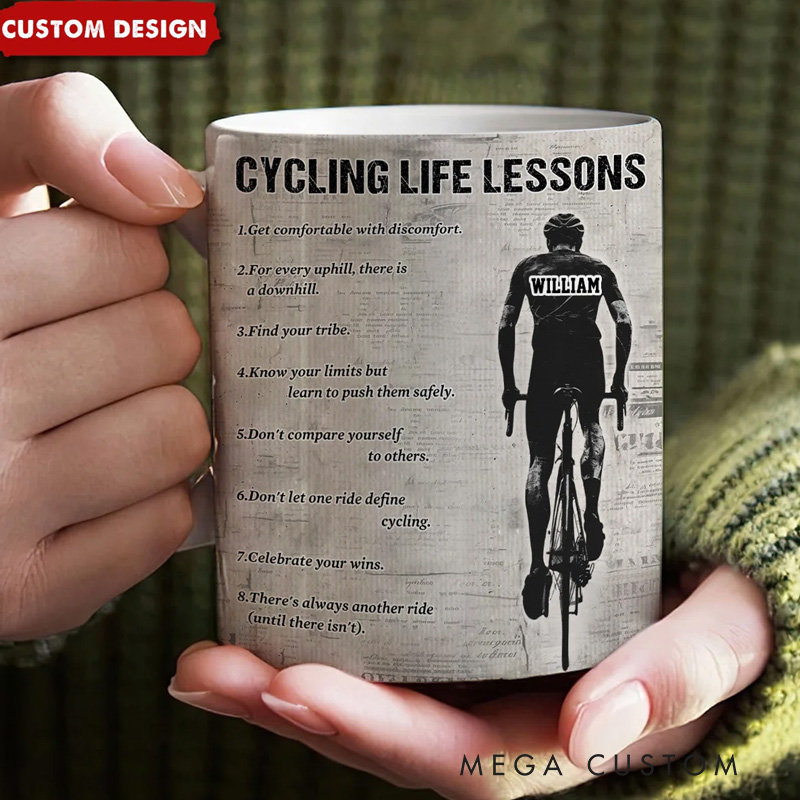 Personalized Cycling Life Lessons Mug Gift Cycling Lovers Coffee Cups Biker Inspired Mug Coffee Mugs for Riders