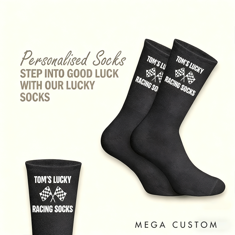 Personalized Lucky Racing Socks with Name Custom Gift for Racers and Racing Lovers