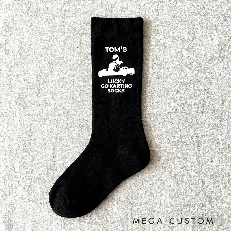 Personalized Lucky Go Karting Socks with Name Custom Gift for Racers and Go Karters