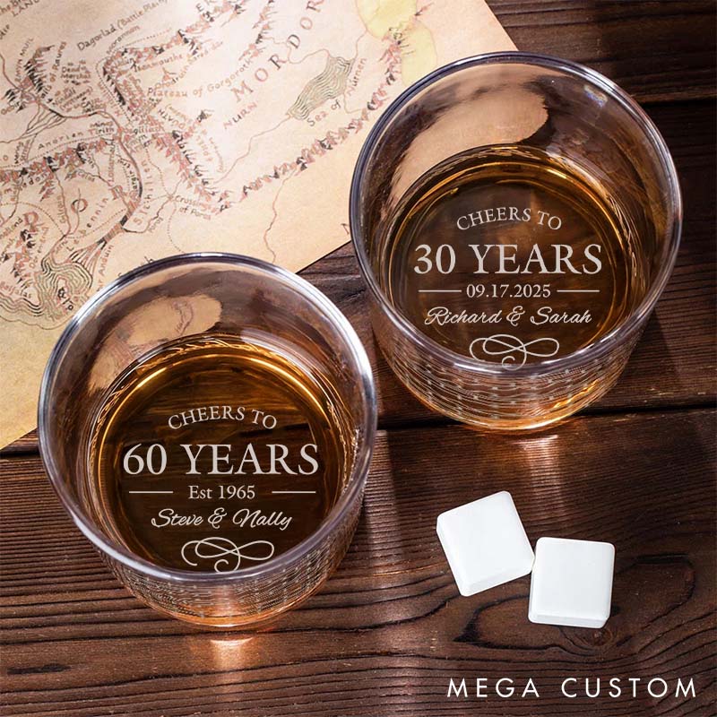 Personalized Cheers to Anniversary Years Whiskey Glass Couple Anniversary Whiskey Glass for Husband Wife Couple Anniversary Gift Glass for Wine Lover