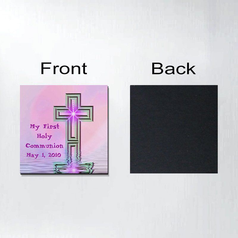 Personalized Cross My First Holy Communion Pink and Purple Magnetic Fridge Magnet with Date Religious Gift First Communion Gift