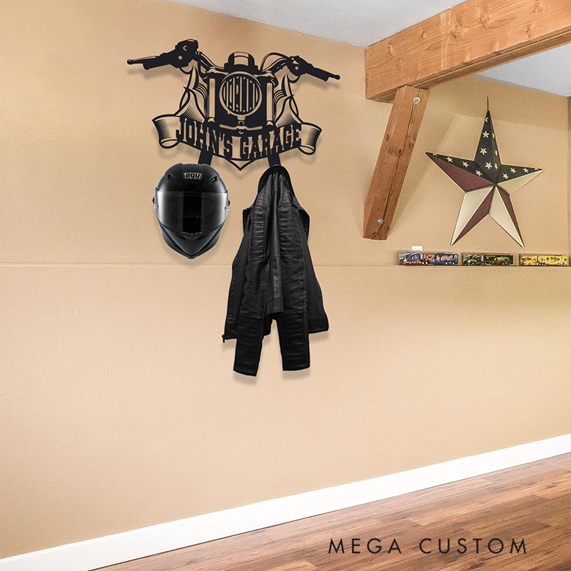 Personalized Metal Motorcycle Helmet Custom Name Jacket Holder Gift for Biker and Motorcycle Fans