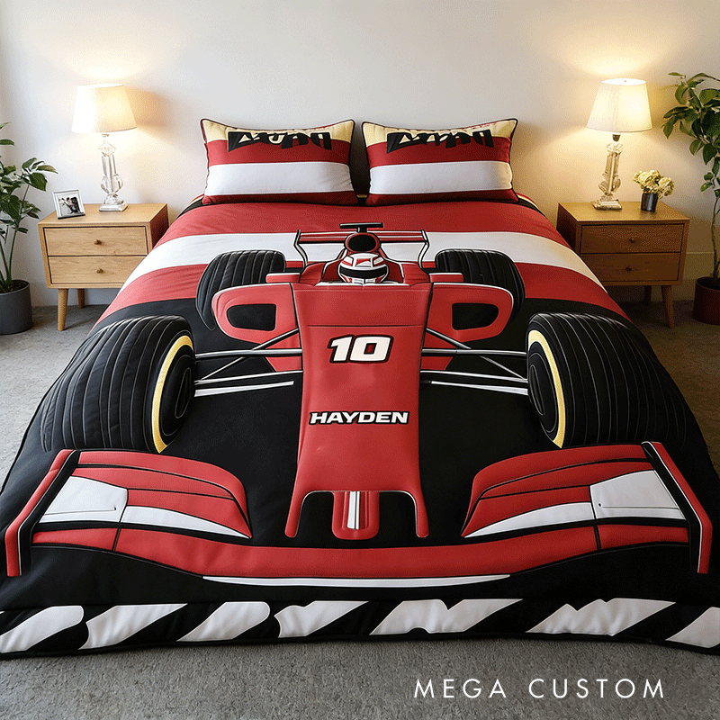 Personalized Speed Car Adventure Quilt Bed Set Unique Gift for Racing Lovers