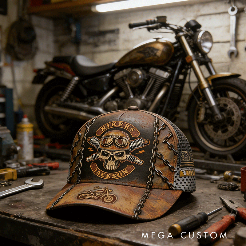 Personalized Biker Cap Vintage Bike Custom Name Cap Gift for Bikers and Motorcycle Fans