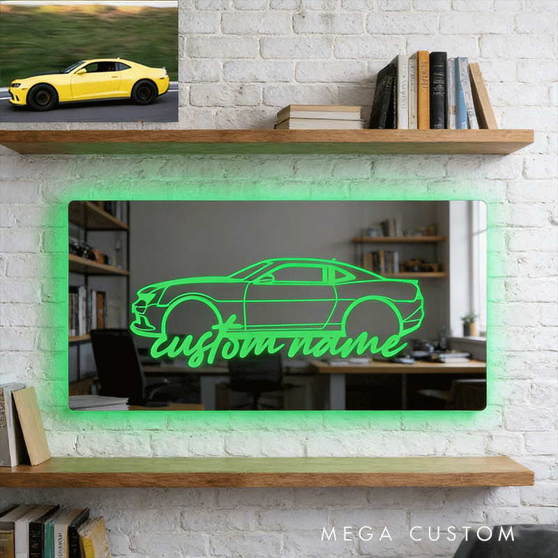 Personalized Car Mirror Light Custom Line Drawing Cool Gift for Racers and Car Lovers