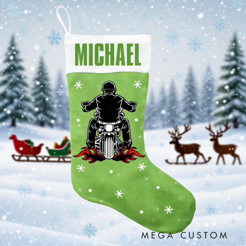 Personalized Motorcycle Christmas Stocking with Name Custom Biker Stocking Gift for Motorcyclists and Motorsport Lovers