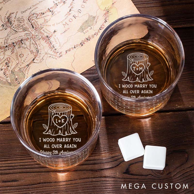 Personalized 5th Anniversary Whiskey Glass "I Wood Marry You All Over Again" 5th Anniversary Gift Glass Couple Anniversary Gift