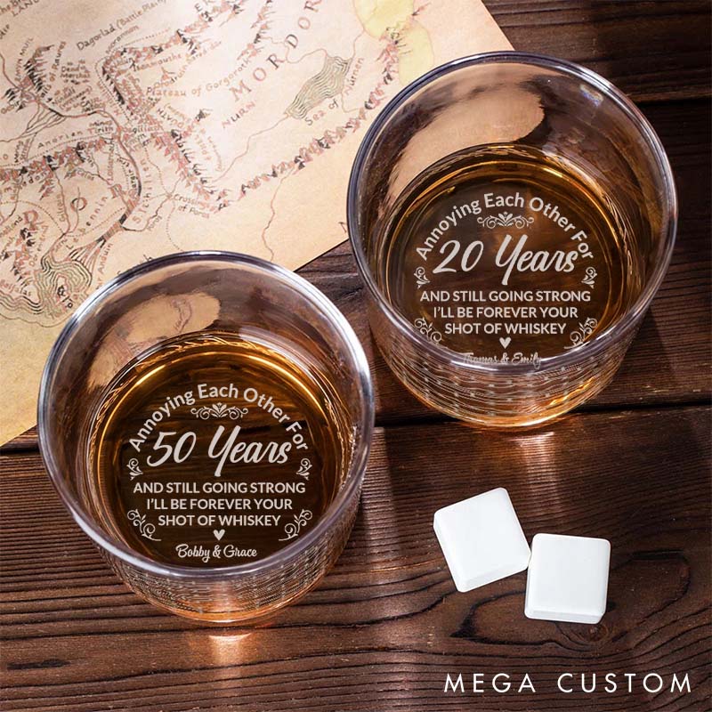 Personalized Anniversary Whiskey Glass Annoying Each Other for Years Glass Couple Anniversary Gift Whiskey Glass
